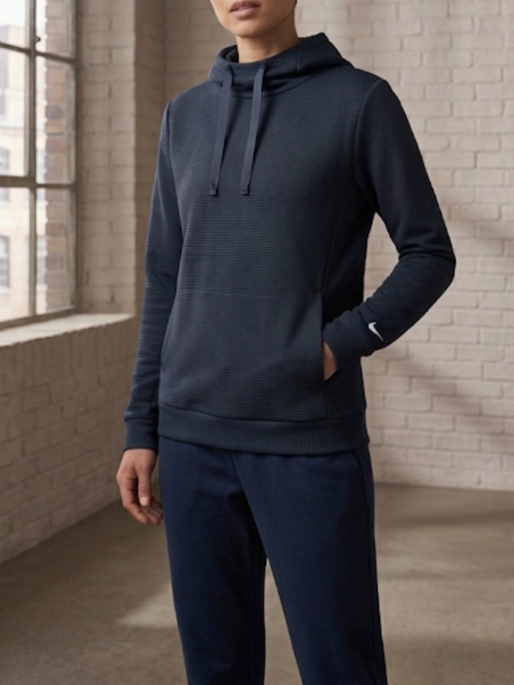 Nike Dri Fit Black Ribbed Cowl Neck Hooded Sweatshirt Size XS